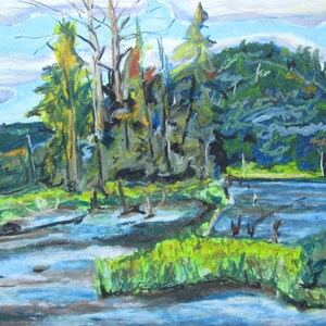 Oil Pastel Painting, Impressionist Painting, Plein Air Painting, National Park Painting, Fournier, "Cherry Pond, Orford, Quebec", 12.5x16