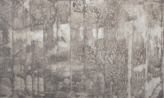 Ink Print On Acid Free Canson Paper, Abstract Print , Imaginary, Forest Print, Tree Print, Fournier, "Elsewhere", 17 7/8 x10 3/4
