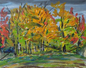 Landscape Painting, Tree Painting, Oil Pastel Painting, Outdoor Painting, Impressionist Painting, Fournier, "Orange Fall Foliage", 12.25x16
