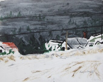 Original Painting, Oil Pastel Painting, Plein Air Painting, Impressionist Painting, Winter Painting, Fournier, "Black And White", 10x13