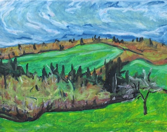 Pintura original, Pintura al óleo pastel, Pintura de paisaje, Pintura impresionista, Pochade, Fournier, "Ir con el viento", 12.5x16