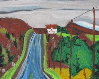 Oil Pastel Painting, Landscape Painting, Impressionist Painting, Country Road Painting, Pochade, Fournier, "On Top Of The Hill", 12.5x16