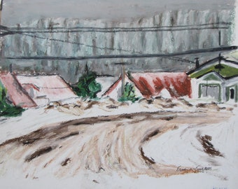 Original Painting, Oil Pastel Painting, Plein Air Painting, Impressionist Painting, Winter Painting, Pochade, Fournier, "Under Snow", 10x14