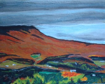 Landscape Painting, Original Painting, Oil Pastel Painting, National Park Painting, Fournier, "Mt St-Joseph in Orange", 12.25x16.25