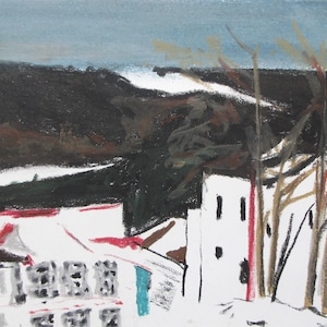Original Painting, Oil Pastel Painting, Plein Air Painting, Impressionist Painting, Landscape Painting, Fournier, "March In Town", 10.25x14