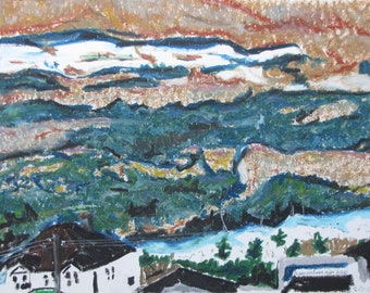 Original Painting, Oil Pastel Painting, Plein Air Painting, Impressionist Painting, Abstract Painting, Fournier, "The Black Roofs", 10x13.5