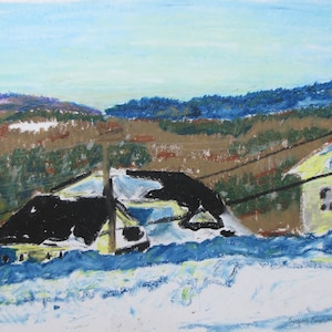 Original Painting, Oil Pastel Painting, Landscape Painting, Winter Painting, Impressionist Painting, Fournier, &quot;Mid Winter&quot;, 10.25x14