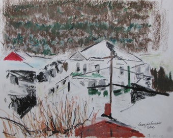 Original Painting, Oil Pastel Painting, Plein Air Painting, Winter Painting, Pochade, Snow, Fournier, "Under A White Sheet", 10x12.5