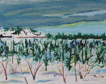 Pintura original, Pintura de paisaje, Pintura al óleo pastel, Pintura impresionista, Pintura de invierno, Pochade, Fournier, "Bajo la nieve", 12x16