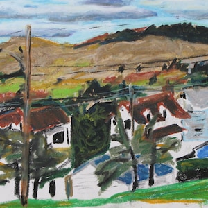 Original Painting, Oil Pastel Painting, Landscape Painting, Impressionist Painting, Village Painting, Pochade, Fournier, Rust Roof, 10.25x14