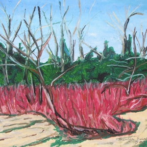 Landscape Painting, Original Painting, Oil Pastel Painting, Outdoor Painting, Impressionist Painting, Fournier, &quot;In The Red Branches&quot;, 12x16