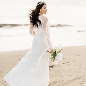 SAMPLE SALE! Boho beach wedding dress long sleeve. Simple bohemian wedding dress. Minimalist wedding dress. Unique couture wedding dress.