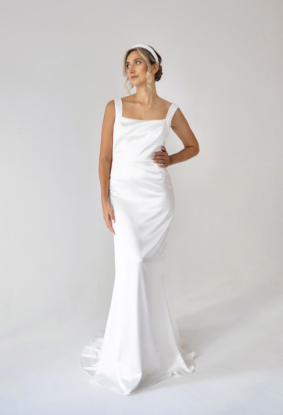 open lace back dress Satin Midi Bridesmaid Dress Moonshine – Grace Loves Lace US main image 1