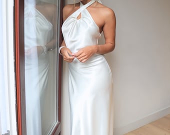 white halter gown
