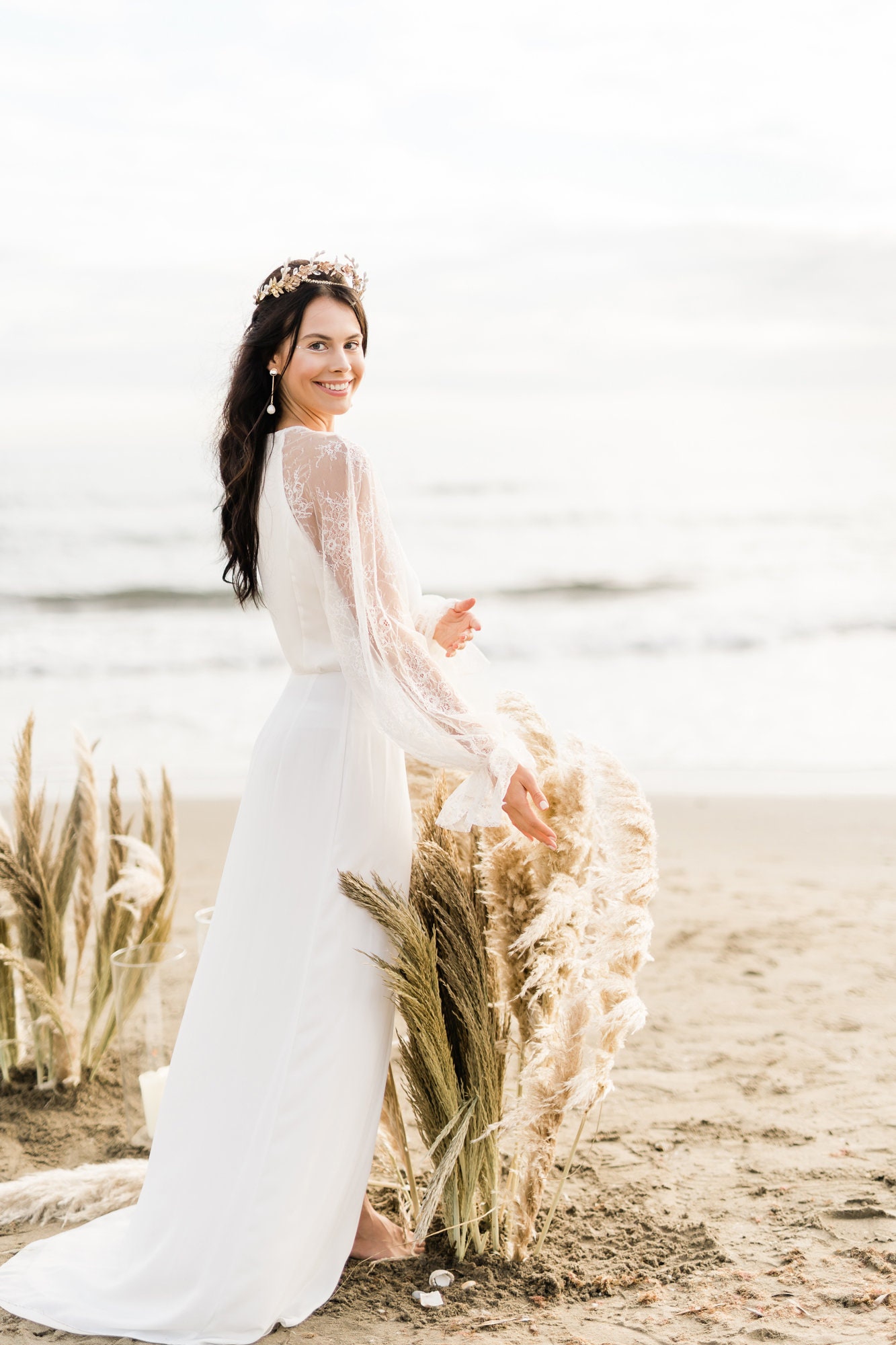 Boho Beach Wedding Dress Long Sleeve. Simple Bohemian Wedding Dress ...
