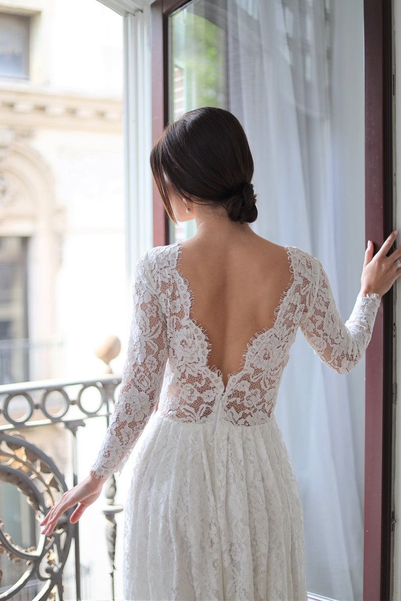 Backless Midi Wedding Dress. Lace Short Wedding Dress. Civil | Etsy