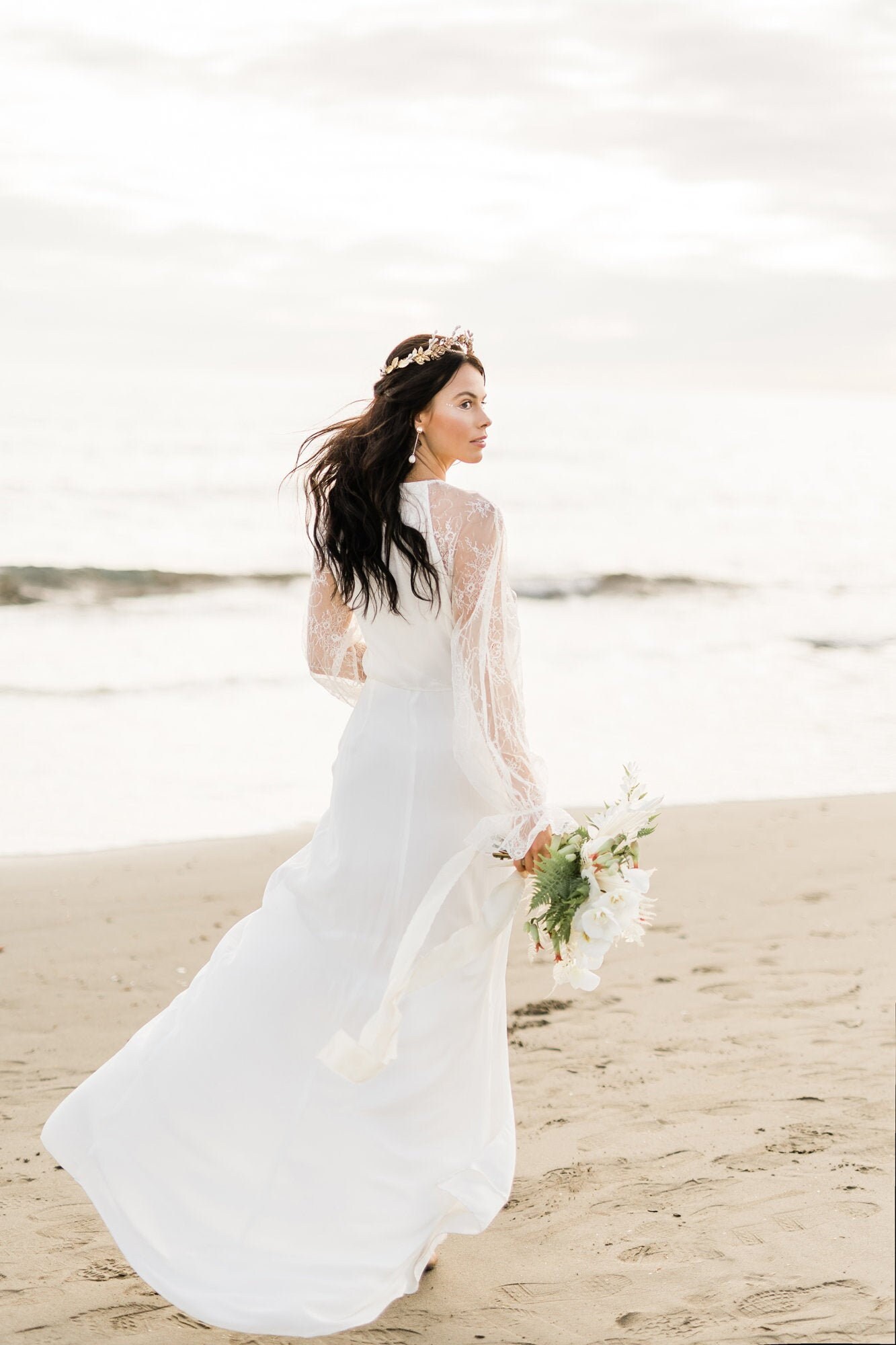 Boho Beach Wedding Dress Long Sleeve. Simple Bohemian Wedding Dress ...