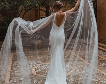 Wedding cape veil cathedral length.  Bridal cape. Bridal wings. Simple detachable cape veil.