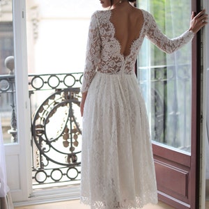 Backless Midi Wedding Dress. Lace Short Wedding Dress. Civil Ceremony ...