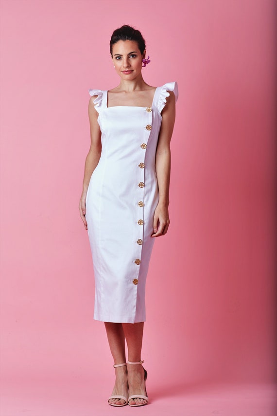midi white cocktail dress