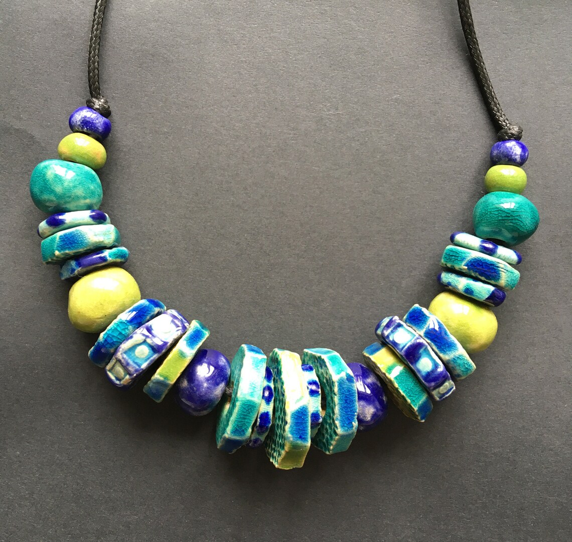 Turquoise&blue Ceramic Bead Necklace Boho Jewelry for Etsy