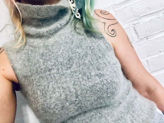 90s Vintage Light Heathered Grey Angora Sleeveless