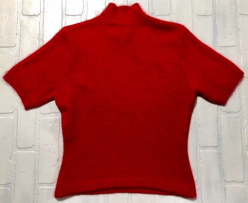 S 1980s Ferrari Red Vintage Angora Mock Neck Short Sleeve Sweater by Clifford /& Wills