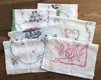 Vintage Hand Embroidered Table Runners / Mantle Scarfs  - Multiple  Designs to Choose From - Free Shipping - All Hand Embroidered