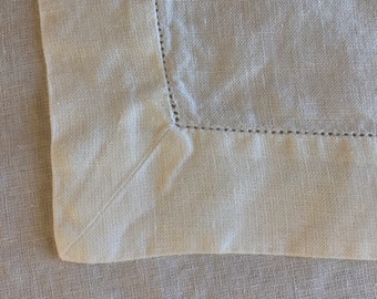 Vintage 34 Square White Linen Tablecloth - Hemstitched Edges - Cotton