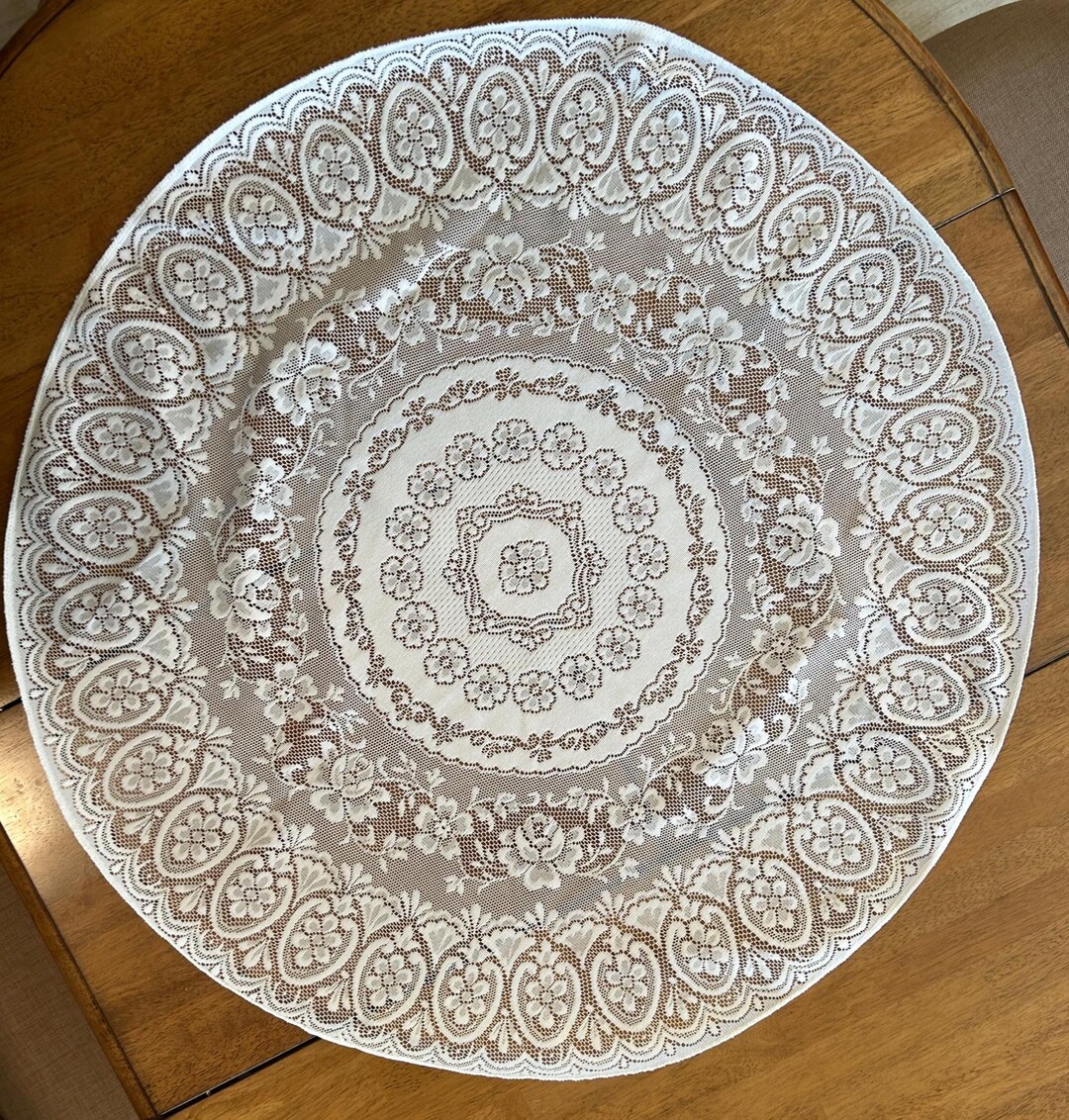 White Table Topper Vintage 34 Round Pure White Lace Table Topper - Rose / Floral Design - Etsy