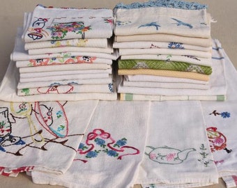 Vintage Hand Embroidered Dish Towels or Tea Towels - All Hand Embroidered - Multiple to Choose From - Free Shipping