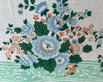 Vintage bedrukt katoenen tafelkleed 52 x 68 - bloemenrandafdruk