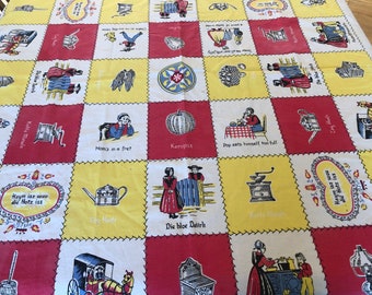 Vintage Pennsylvania  dutch tablecloth- Imperfect Condition - 46x50 - Great for Outdoors or a Picnic