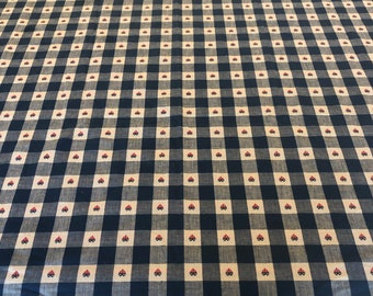 Vintage Rectangular Stars and Stripes Plaid Tablecloth -  58x90 - Cotton - Plaid with Heart Flag