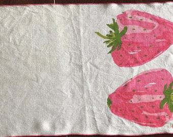 Vintage set van 4 Vera Neumann Placemats - Aardbeien - Linnen - Leuk voor de lente