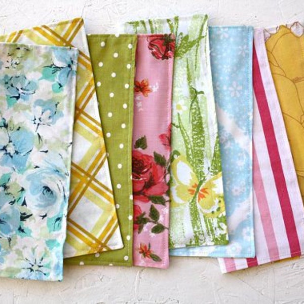 Vintage Sets of 12 or 20 Cloth Napkins - Multiple Sets to choose from!  - Solid, Printed, Embroidered - Eco Friendly
