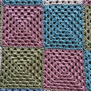 Vintage Crocheted Coverlet / Throw -  Heavy Yarn - 50x58 - Multicolor - Square Design - Fun!