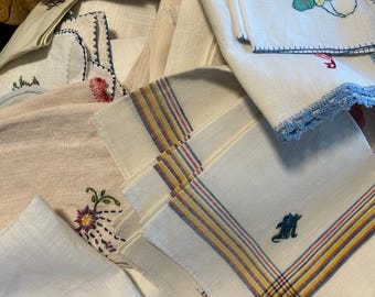 Vintage Mixed Cocktail Napkins – Embroidered, Lace, Damask, Linen, Cotton Sets