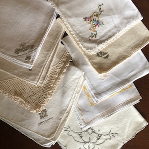 Vintage Mixed Sets of 8 Cloth Cocktail Napkins - Cotton, Linen, Damask, Embroidered - Multiple Sets to Choose From