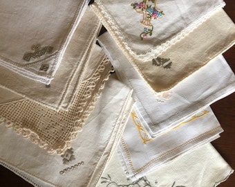 Vintage Mixed Sets of 8 Cloth Cocktail Napkins - Cotton, Linen, Damask, Embroidered - Multiple Sets to Choose From