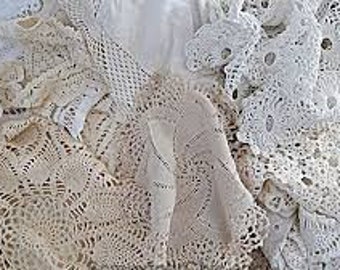 Doilies Doilies and More Doilies - Multiple Lots of Doilies - White - Beige - Linen and Lace - Free Shipping!