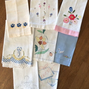 Vintage Embroidered Guest Towels - All Cotton - Multiple to Choose from - Single Vintage Guest Towels