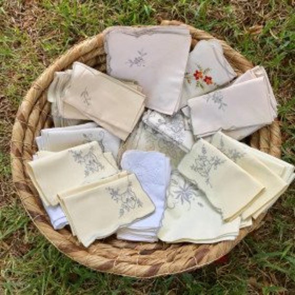 Vintage Sets of Embroidered or Lace Napkins  - Multiple sets to Choose From - All Vintage