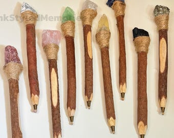 Handmade Crystal Gemstone Pen: Natural Wood Writing Tool