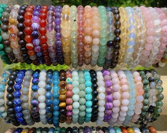 69 Kinds Of Gemstone Beads Bracelet, Crystal Round Beads Bracelet, Crystal Stacking Bracelets, Healing Crystal Bracelet, for Her Gift, 8mm