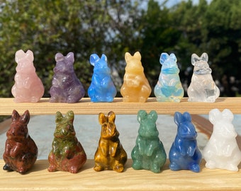 Hand Carved Crystal Rabbit Figurine, Natural Gemstone Animal Decor