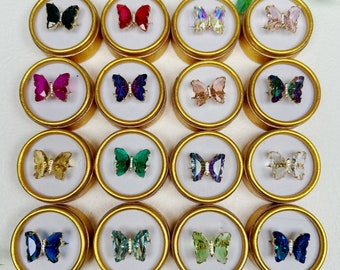 Zircon Butterfly Ring: 18K Gold Plated Adjustable Copper Ring