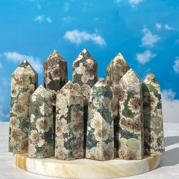 Green Flower Agate Tower/Green Flower Agate Point/Crystal Tower/Meditation Crystal/Home Decor