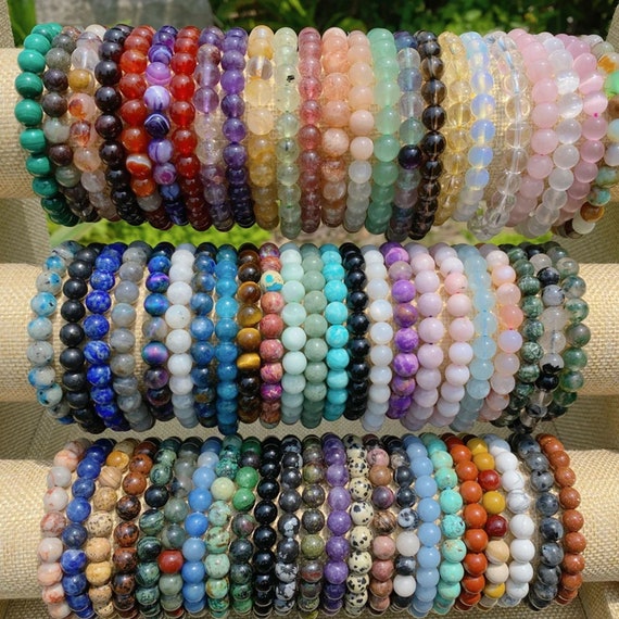 69 Kinds of Gemstone Beads Bracelet, Crystal Round Beads Bracelet