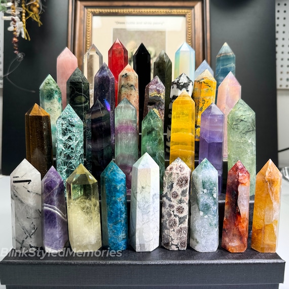 Hand Carved Crystal Tower: Gemstone Obelisk Point, Healing Decor